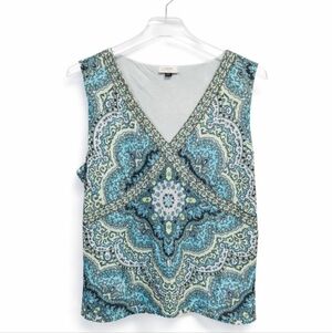Tahari Arthur S Levine Blue Paisley Medallion Sleeveless Blouse Plus Sz 24W